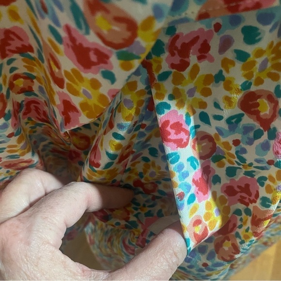 80s TANNER SILK DITZY PASTEL FLORAL PRINT MIDI DRESS BELTED PADDED SHOULDER 14 - Picture 9 of 12